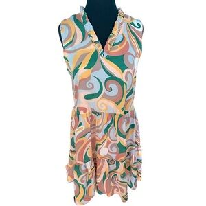 Adrienne Tiered Retro Swirl Dress Size Medium